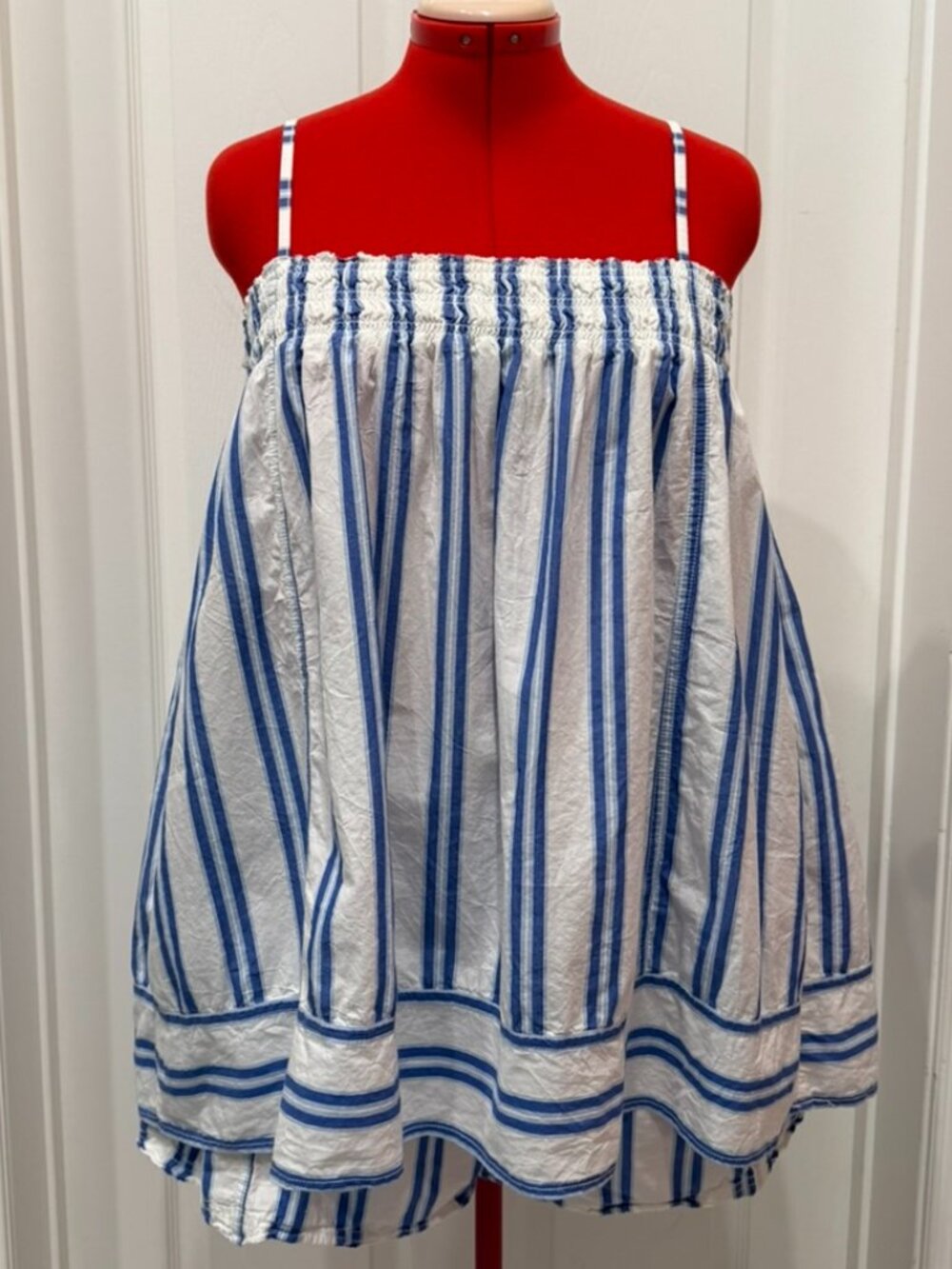 We The Free People 2 Piece Set M Blue White Stripe Cotton Tank Shorts Set